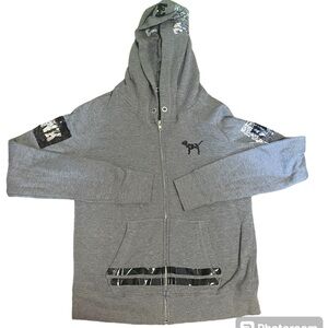 PINK Victoria's Secret Black and Gray Boxy Long Sleeve Hoodie